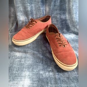 Red suede Vans with leather trim. size 11